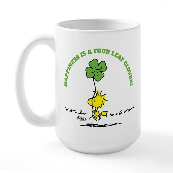 CafePress - Happiness Is A Four Leaf Clover Mugs - 15 oz Ceramic Large White Novelty Mug