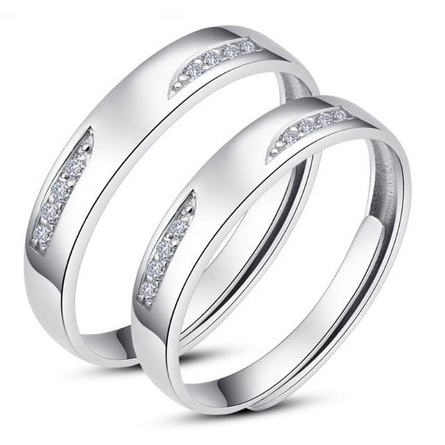 Anillo de pareja de plata 925, anillo para hombre y mujer, con incrustaciones de circón, tamaño ajustable, anillos de boda