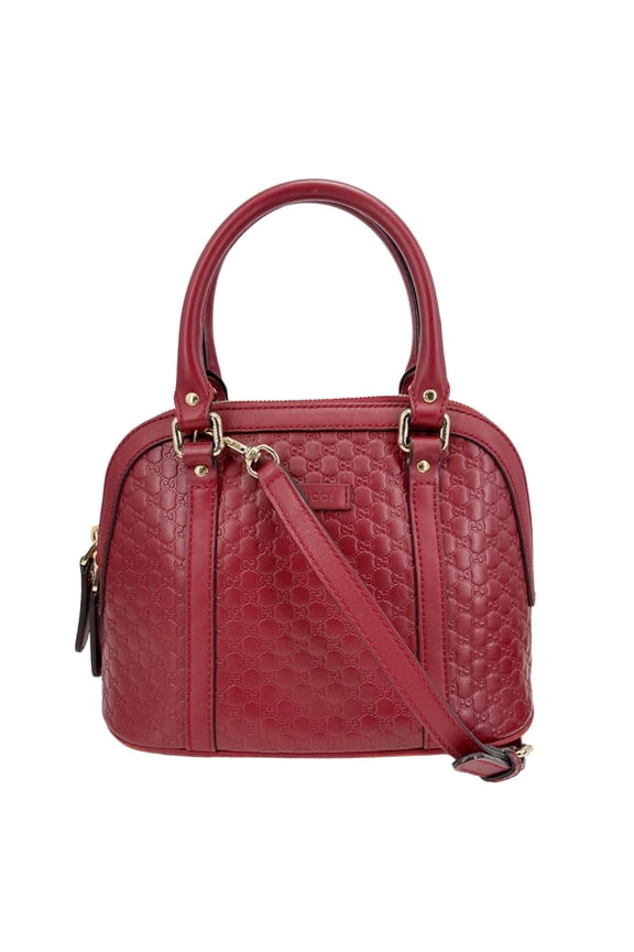 Pre-Owned Gucci Dome Mini Embossed Leather Crossbody Bag Red 449654