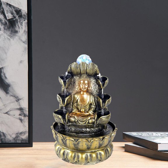 Fuente de agua de de Buda, agua corriente, característica de agua, escultura de resina, adorno shui para oficina en hogar, lámpara Colco Fuente de mesa