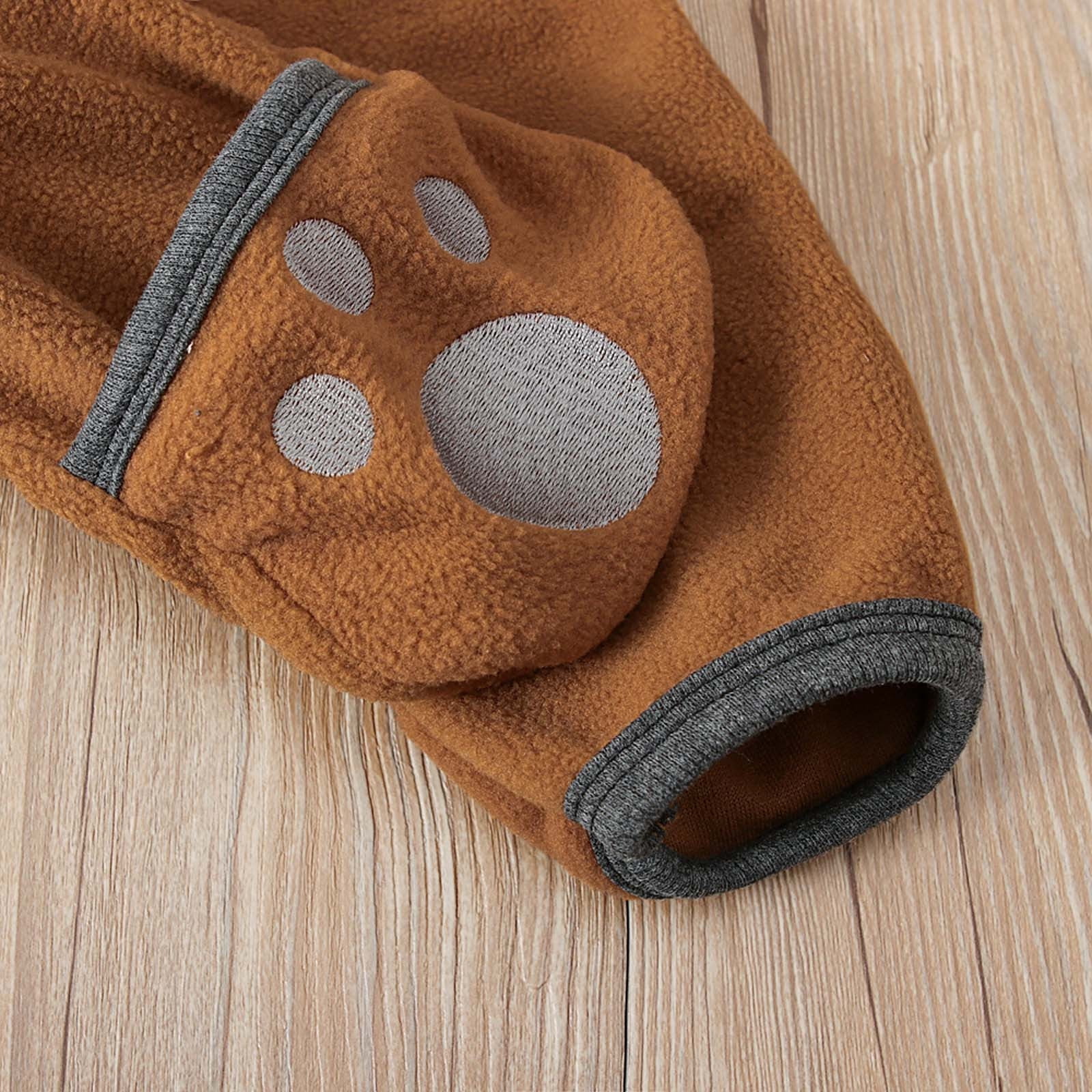 Fleece Baby Bodysuits Infant Onesie Kids Hooded One Piece Romper Outerwear Toddler Jacket Fleece Jacket Coat Zipper Jumpsuits Brown,3-6 Months