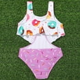 thumbnail image 4 of Odeerbi 4-8 Years Kids Girls Summer Beach String Bikini Swimsuit Hawaiian Beachwear Bathing Suit Cute Donut Print Ruffled Swimwear Two Pieces Set, 4 of 6