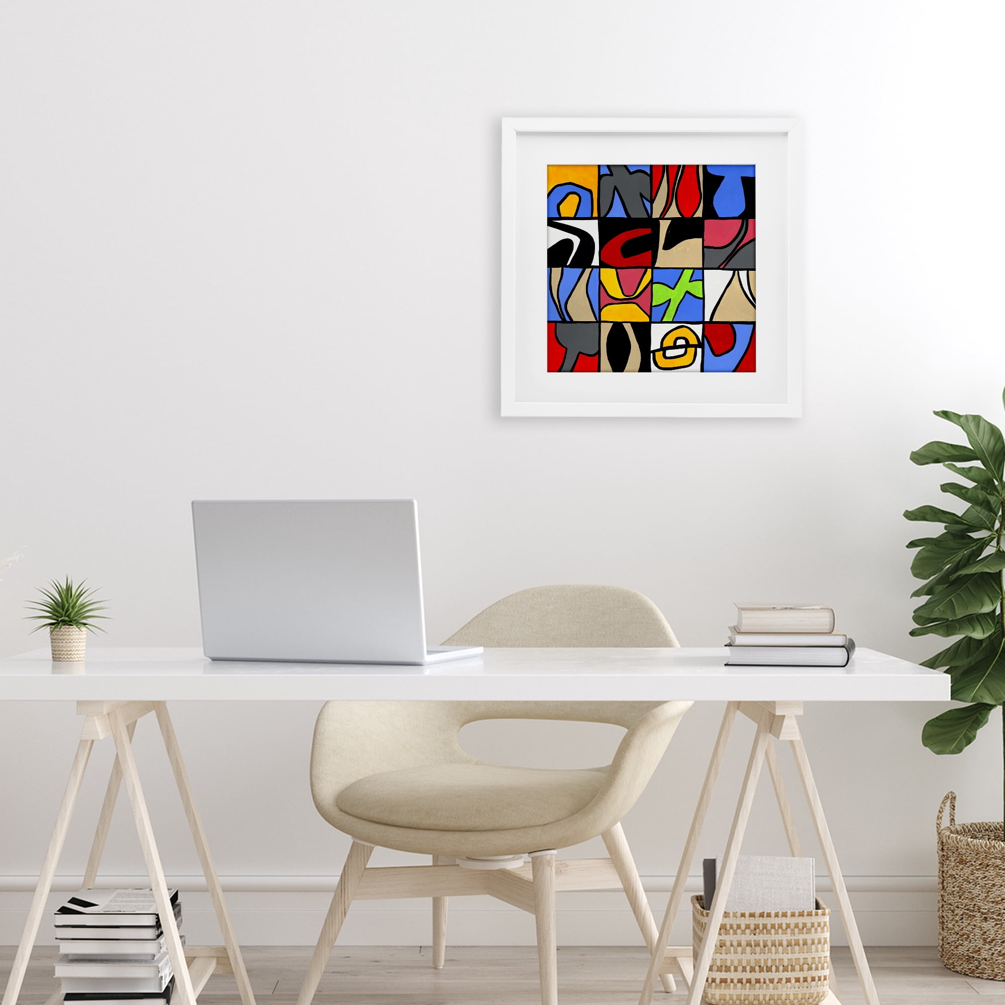 Stupell Industries Alternating Contrast Shapes Abstraction White Framed Print Under Glass, design by Ruth Fromstein