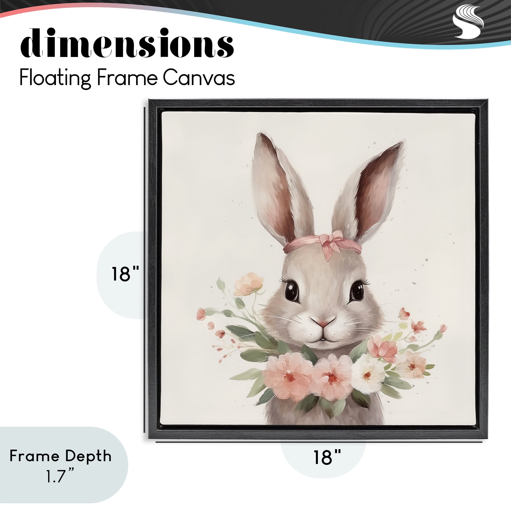 Stupell Industries Charming Bunny in Floral Wreath Black Framed Floater Canvas Wall Art, design by Lazar Studio