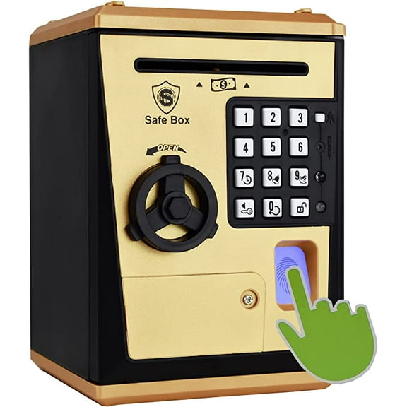 Toy Safe Box, ATM Piggy Bank, Money Coin Savings Bank, Great Gift for Children Kids Golden
