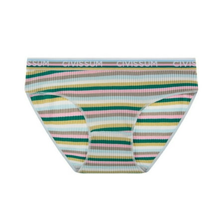 TMOYZQ Womens Plus Size Seamless Underwear Soft Stripe Print Full Coverage Stretch Invisible Briefs Breathable High Waist Tummy Control Panties  Size M-4XL  Mulit Color