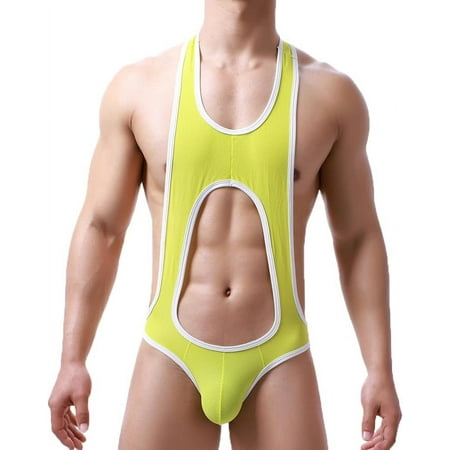 XiaoBanDeng Mens Bodysuit Thong G-string Leotard Mesh Wrestling Singlet Underwear Base Layers