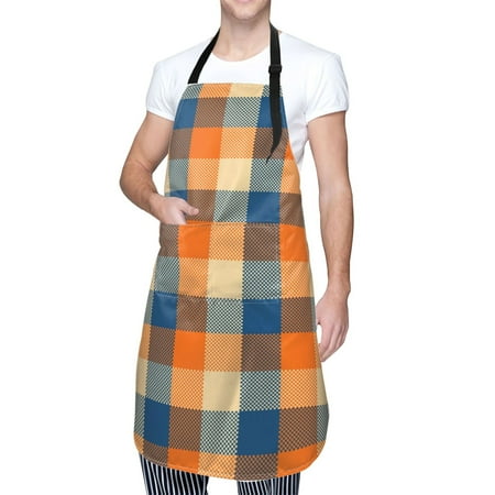 

Cauagu Warm Orange Plaid Aprons with Pockets Waterproof Apron for Women Kitchen Cooking Apron Adjustable Bib Aprons Chef Apron for Cooking Drawing Crafting