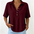 thumbnail image 6 of Naotn Summer Shirts for Women Fashion Casual Loose Fit Solid Color Snap Button Lapel Neck Short Sleeve Tops Trendy Vacation Beach Blouses, 6 of 7