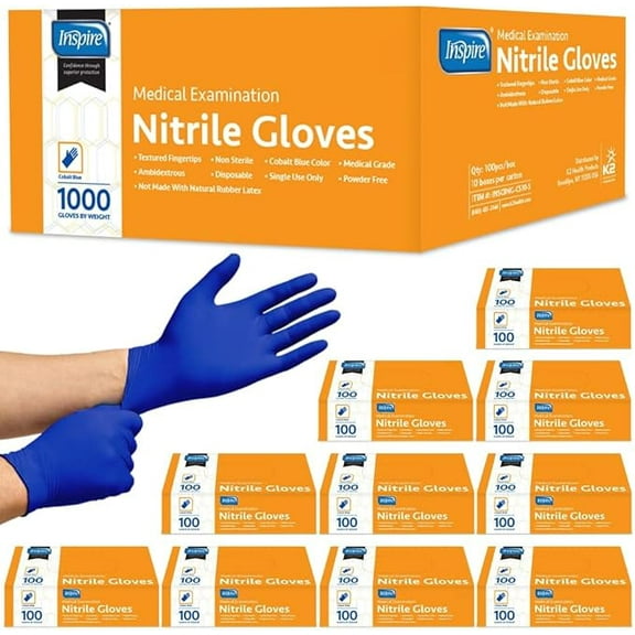 Inspire Nitrile Gloves Disposable Latex Free, Quality Stretch, Medical Grade, Small, Case of 1000