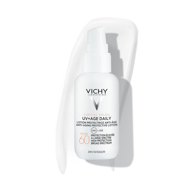 Capital Soleil UV+AGE DAILY FPS 60, protecci�n solar antiedad avanzada con niacinamida y p�ptidos. Resistente al agua, no grasa.