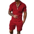 thumbnail image 2 of TIMIFIS Ensemble Court pour Hommes 2 Pcs Survêtement Manches Courtes Décontracté Uni Col Rabattu Zip Pull-Over Costume de Sport Manches Courtes - Automne, 2 of 5