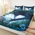 thumbnail image 3 of Homewish Black White Wolf Twin Sheet Sets for Teens, Jungle Romantic Animal Twin Fitted Sheet, Flower Plant Botanical Flat Sheet, Breathable Home Decor, 3 Pieces, 3 of 7