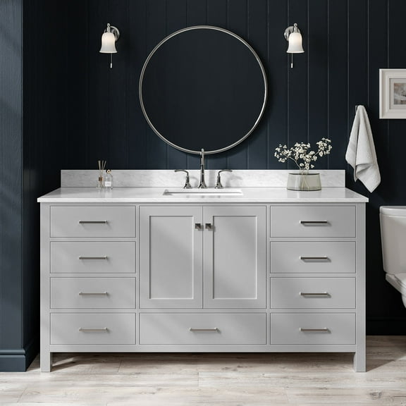 Ariel Cambridge 67 Inch Single Rectangle Sink Vanity With Carrara White Marble Countertop With 0.75 Edge In Grey