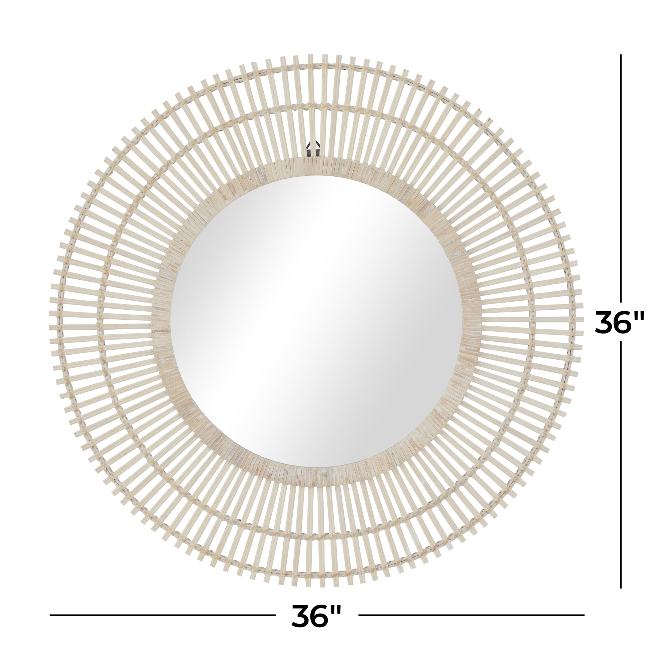 DecMode 36" x 36" Cream Handmade Stick Starburst Wall Mirror with Wrapped Rattan