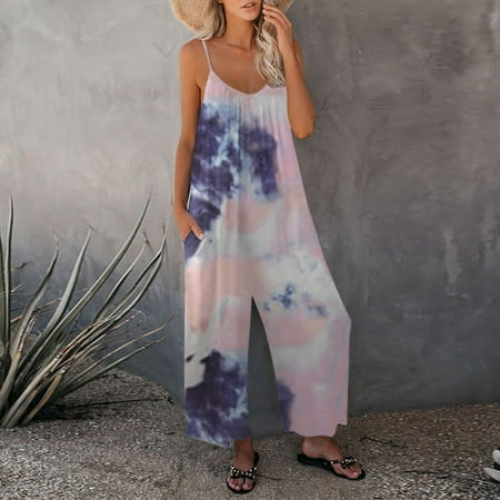 

Yuwegr Jumpsuits For Women Loose Stretchy Casual Dressy Adjustable Rompers Summer Strap Jumpsuit Bodysuit BU2 L