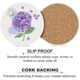 thumbnail image 6 of Round Drink Coasters 2 Pcs Purple Hydrangea Flower Absorbent Ceramic Coaster with Cork Base for Coffee Cups Housewarming Gift for Home Decor, 6 of 6