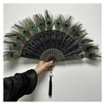 thumbnail image 5 of Peacock Feather Folding Fan, Lolita Performance, Dance Hand Fan with Pendant Gift, Wedding Party Decoration, 5 of 7