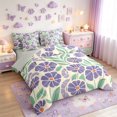 thumbnail image 2 of meiyoeat Purple Floral 7-Piece Twin Bedding For Girls,Cartoon Floral Print Bedding Comforter Set,Purple Cream,Light Gray Reversible, 2 of 7