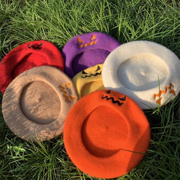 Halloween Pumpkin Beret Vintage Artist Hat Handmade Kawaii 