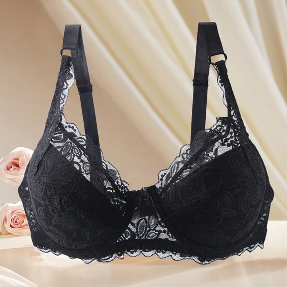 Women's Lace Plus Size Lace Bra Black Full Figure Comfort Support Everyday Wear
