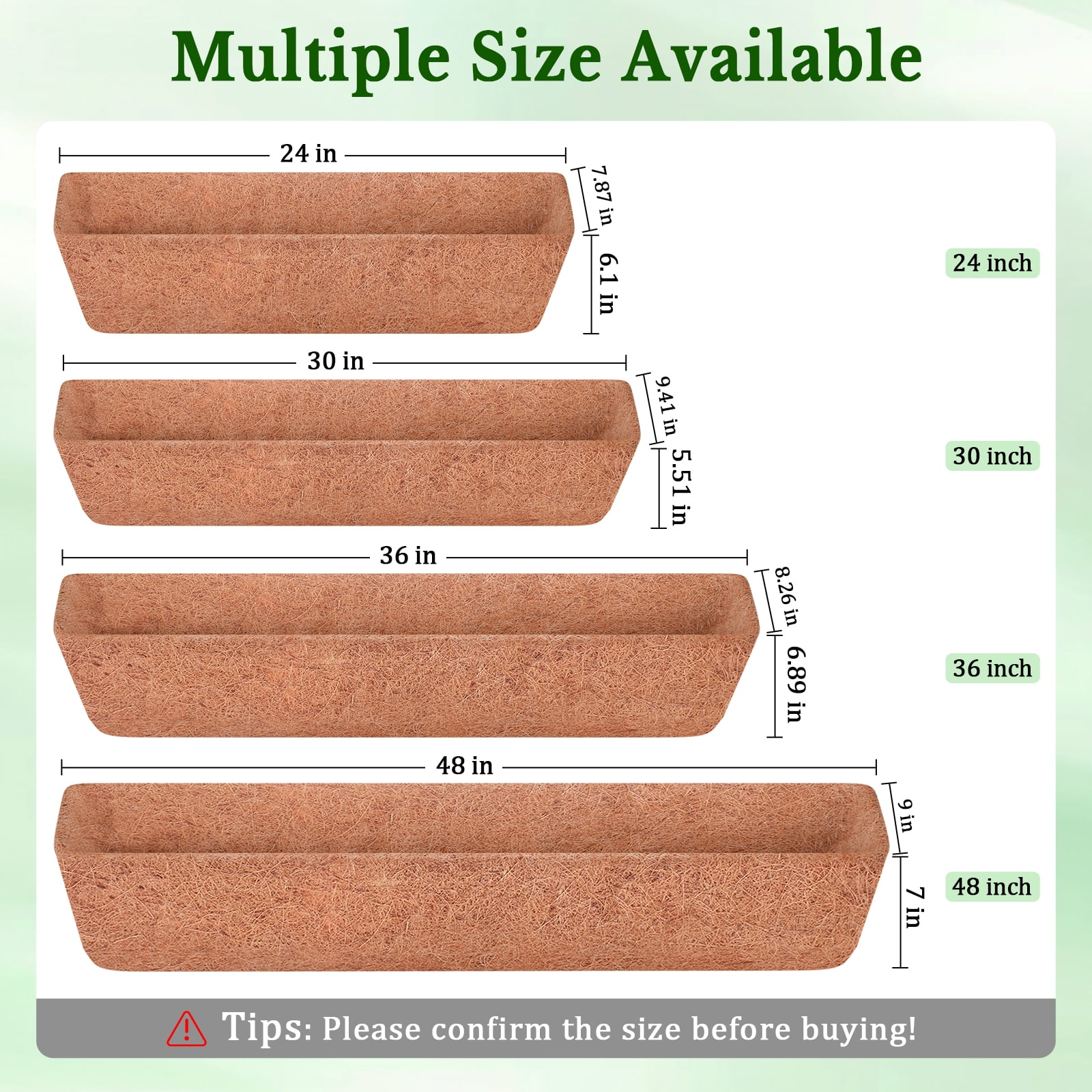 ZeeDix 2PCS 36 Inch Window Box Liners Pre-Formed Coconut Fiber Planter Liner 100% Natural Coco Fiber Liners for Planters Hanging Basket Balcony Railing and Porch