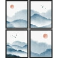 thumbnail image 2 of PixonSign Framed Wall Art Pastel Blue Mountain Landscapes Prints, Set of 4 Sunrise Bird Sky Wall Decor Arts, Nature Wall Décor, Adhesive Canvas Poster, Modern Home Artwork - 11"x14" Black, 2 of 5