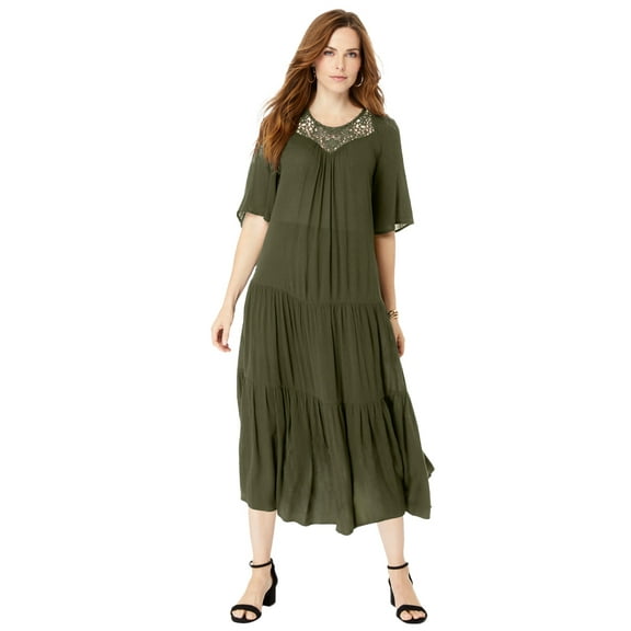 Roaman's Women's Plus Size Crochet Neck Dress