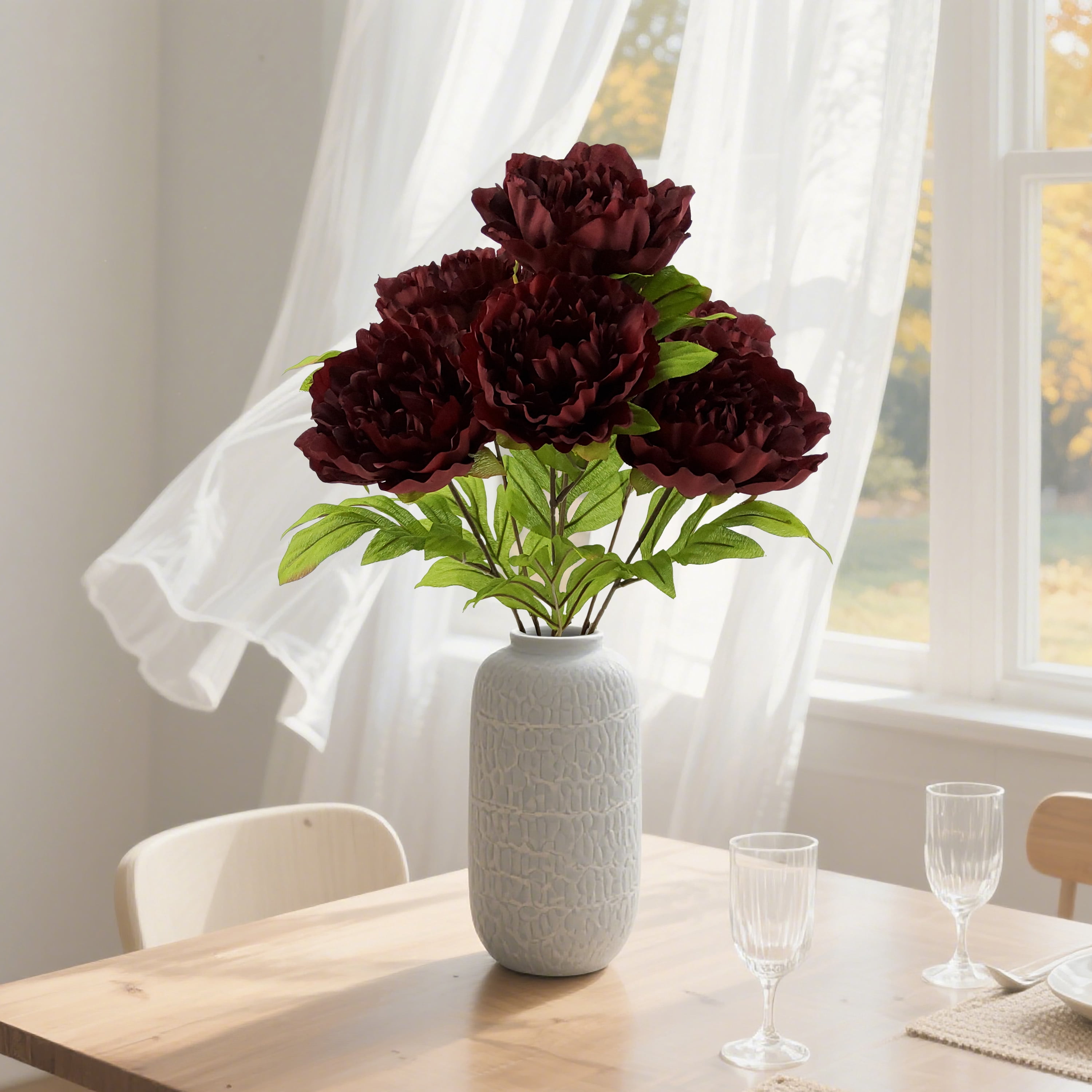 Mainstays Indoor 19 in Artificial Polyester Peony Bush, Burgundy