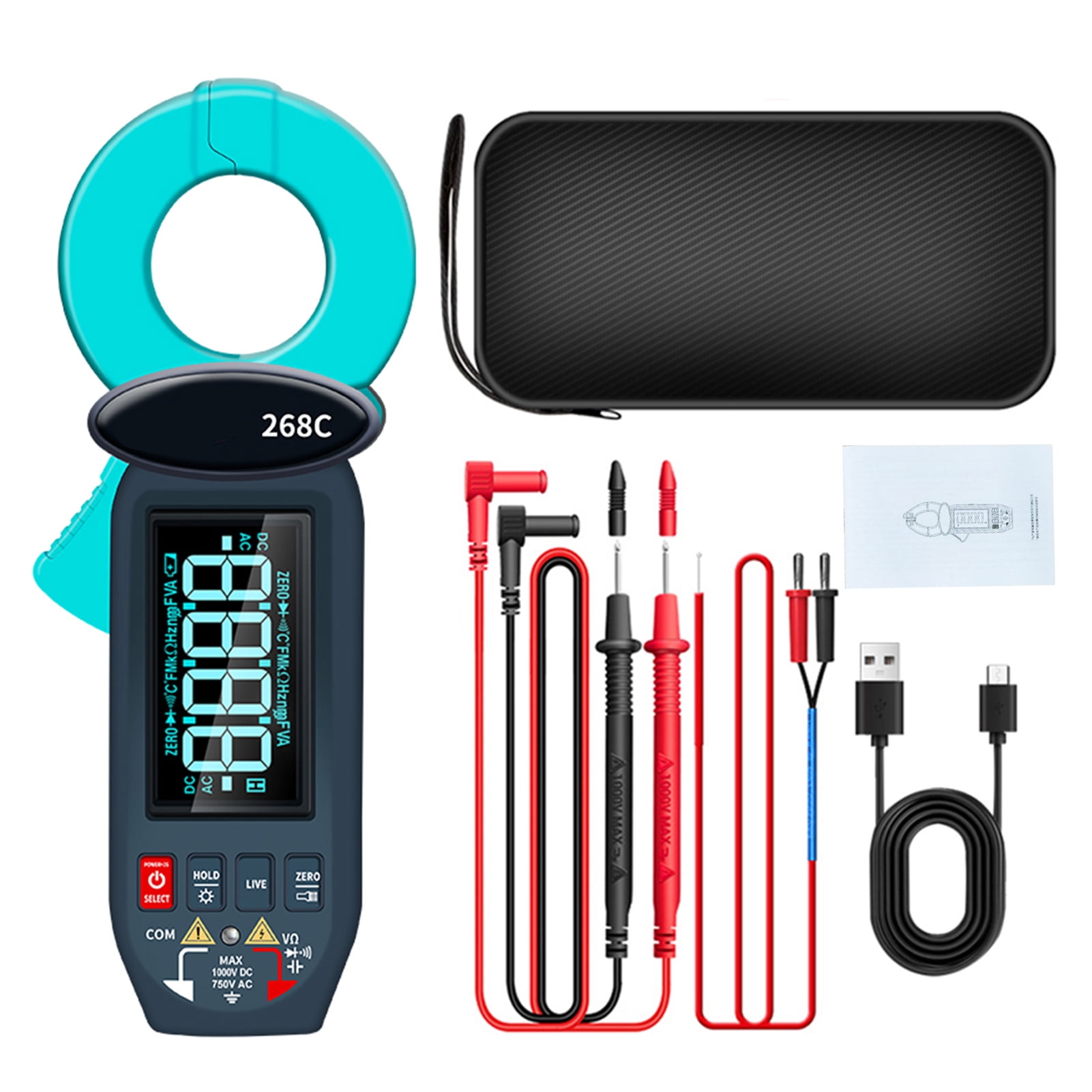 Hard Hat Electrical Clamp Meter, Digital Clamp Multimeter Voltage Tester TRMS 5999 Counts Current Tester, Voltmeter Measures AC DC Voltage Current Capacitance Temperature Diode Continuity