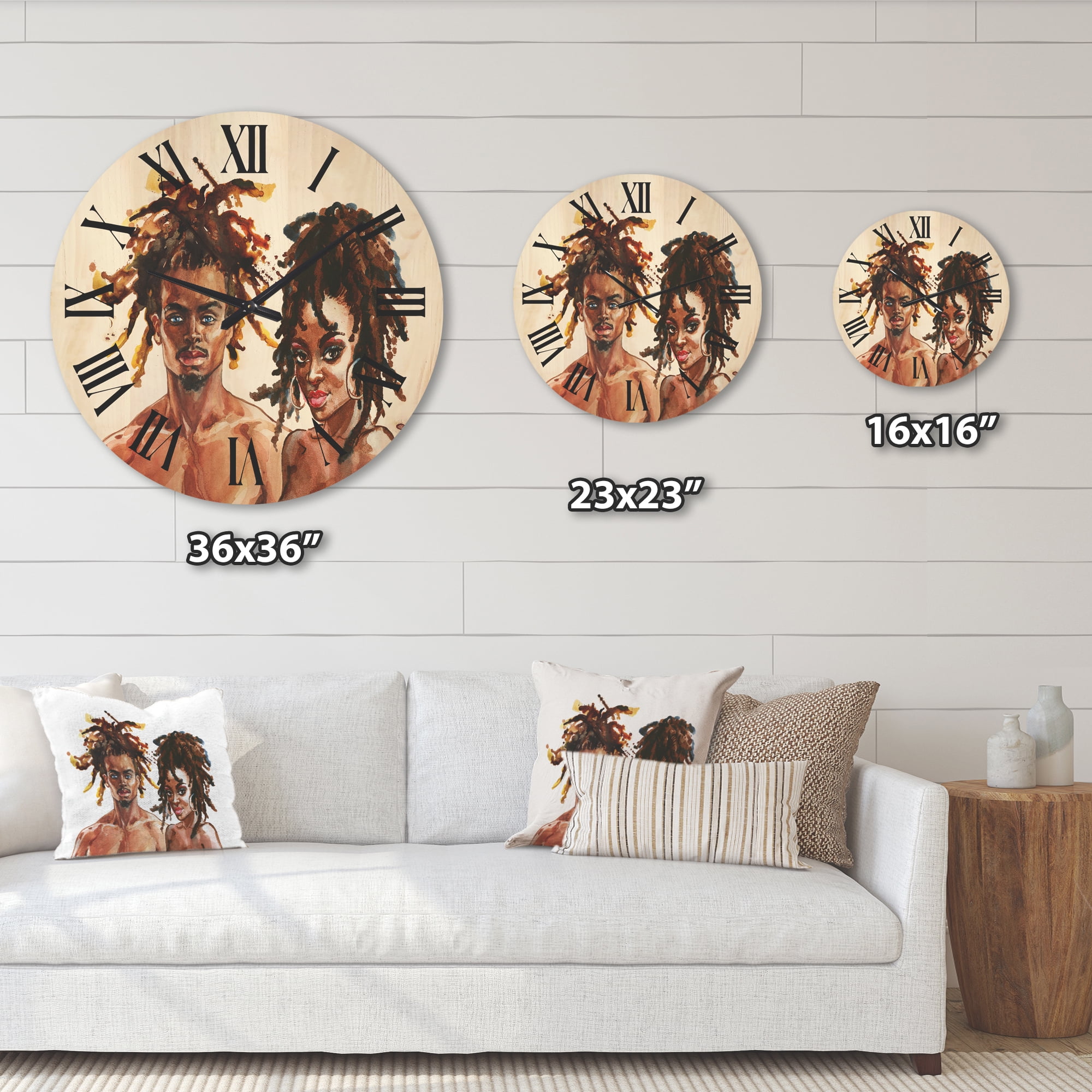 Designart 'Portrait of African American Couple' Modern Wood Wall Clock