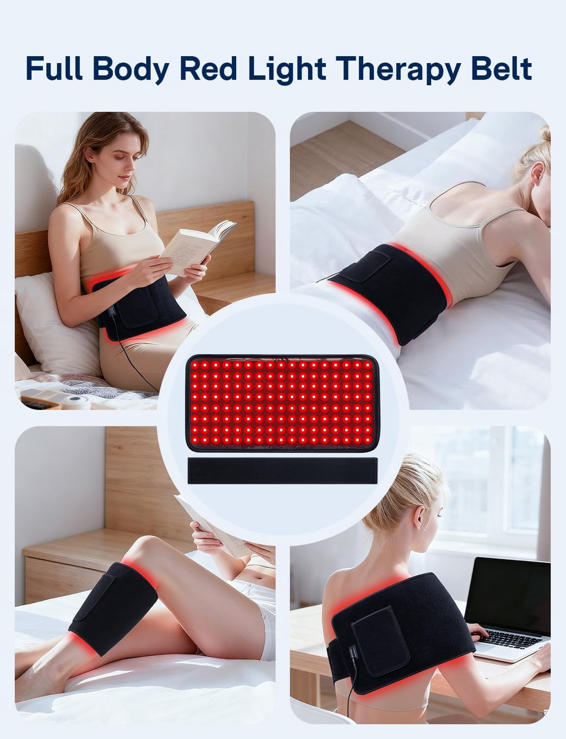 ALLJOY Red Light Belt 120 Beads Red Light Device with 660nm Red Light & 850nm Near Infrared Light, Comfort for Back, Shoulder, Waist Muscles, Ideal Gift for Women and Men