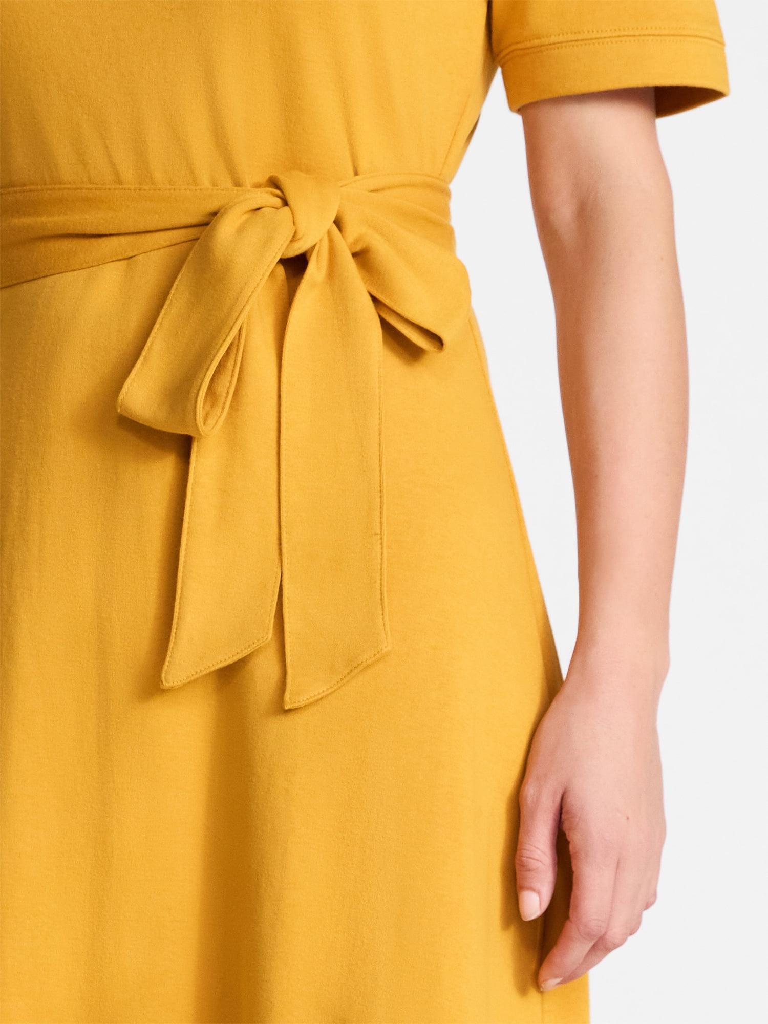 Time and Tru Women's Cotton Tie Front Midi Dress with Short Sleeves, Sizes XS-XXXL