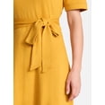 thumbnail image 4 of Time and Tru Women's Cotton Tie Front Midi Dress with Short Sleeves, Sizes XS-XXXL, 4 of 5