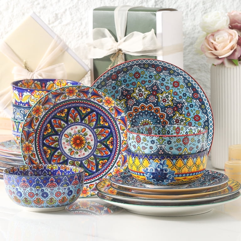 Hasense Dinnerware Sets, 18 Pieces Plates and Bowls Sets, Ceramic