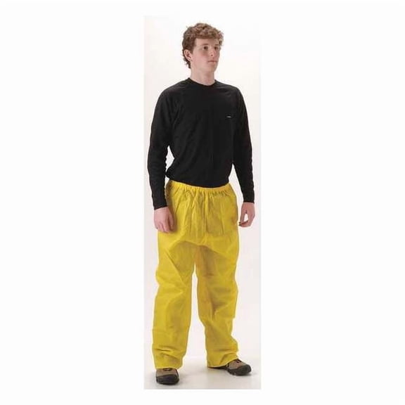 Rain Pants, Nylon, Polyurethane, 29 in Inseam, Elastic Closure, Yellow, Size L