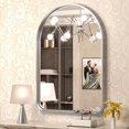 thumbnail image 1 of ZXNYH 48 x 30 Inch Brushed Silver Bathroom Mirror for Wall Brushed Brass Metal Rounded Corner Rectangle Mirror Metal Frame Deep Set Design Hangs Horizontal Or Vertical, 1 of 5