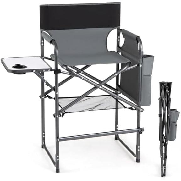 26" Seat Height Portable Camping Chair | with Side Table, Cup Holders, Storage Pockets, Footrest, Compact Makeup Salon Chair Support 350 lbs