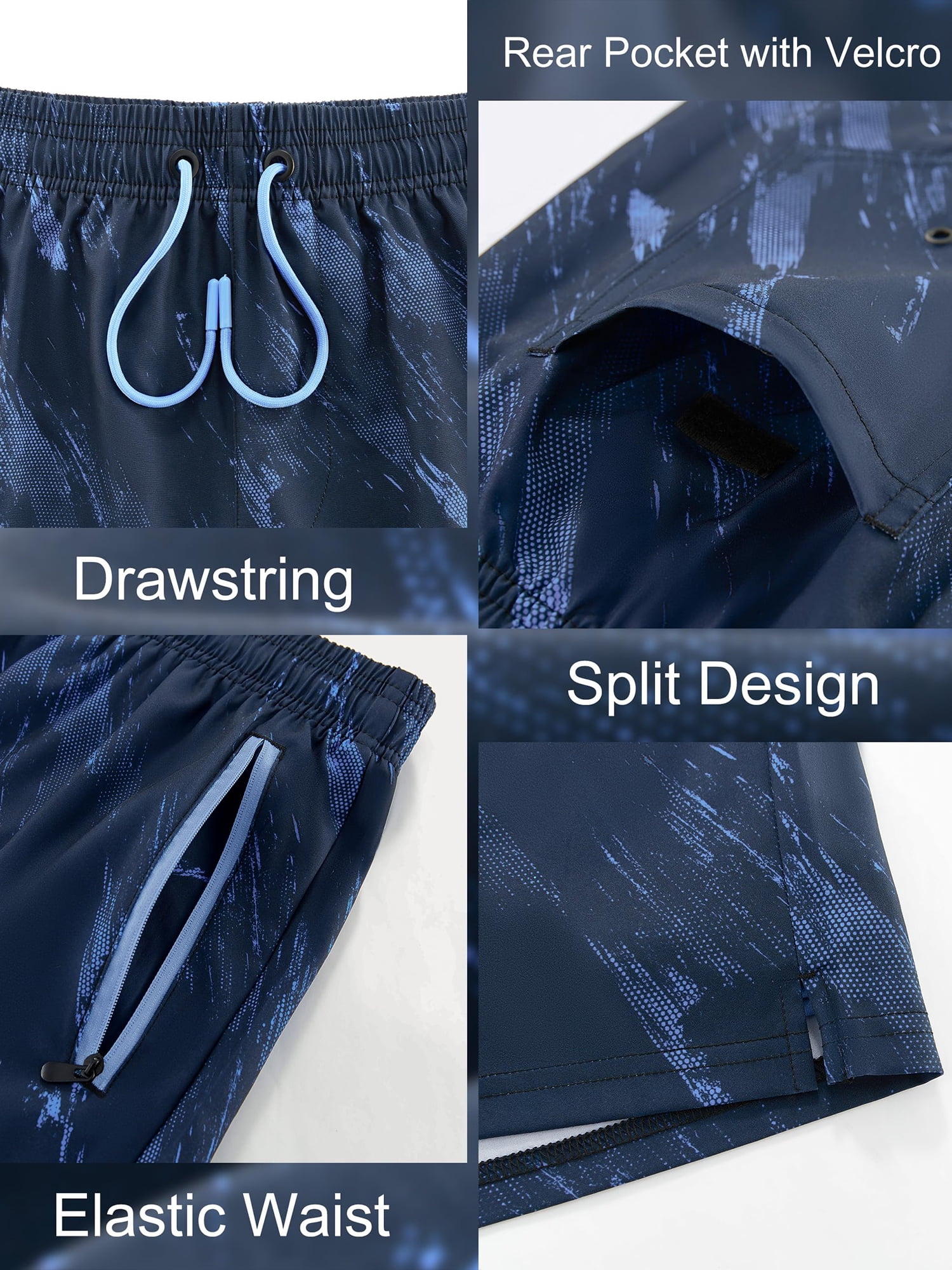 APTRO Mens Swim Trunks with Compression Liner 5 inch Inseam Quick Dry 2 in 1 Beach Bathing suits with Zipper Pockets 1-Blue L