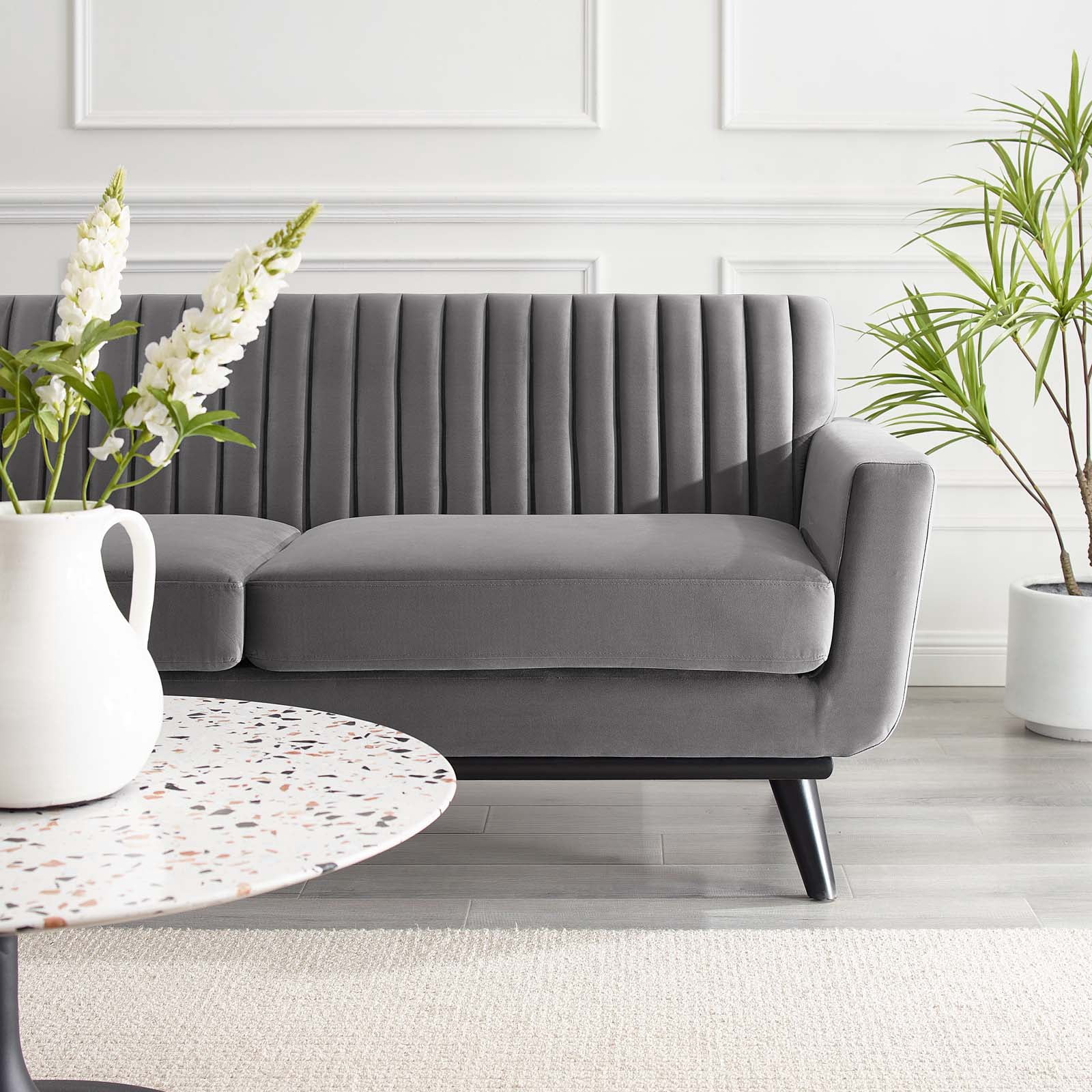 Modway Engage Channel Tufted Performance Velvet Loveseat in Gray