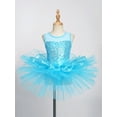 thumbnail image 5 of Oyolan Kids Girls Shiny Sequins Ballet Gymnastic Tutu Dress Layered Skirt Skating Performance Costume Blue 3, 5 of 7