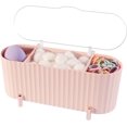 thumbnail image 1 of Caja para hisopos de algodón, dispensador de algodón en polvo con tapa transparente, organizador de maquillaje con 3 compartimentos para tocador y baño, 1 of 5