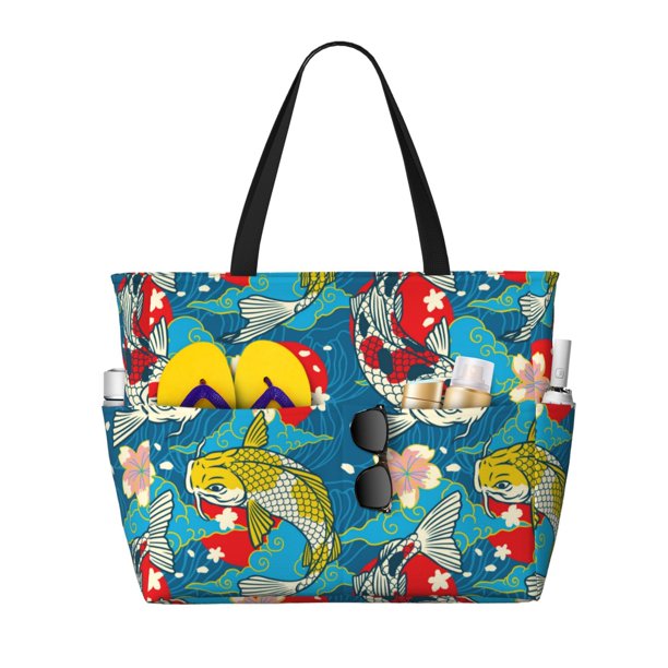 Easygdp Japanese Koi Bolsa de Viaje de Playa de Gran Capacidad, Bolsa Tote Perfecta para la Playa, Escapadas de Fin de Semana y Viajes