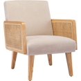 thumbnail image 3 of Duhome Mid Century Accent Chair with Rattan Armrests, Fabric Upholstered Wood Frame Reading Armchair for Living Room Bedroom, Beige, 3 of 7