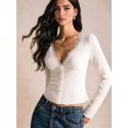 thumbnail image 4 of Lace T Shirts for Women V-Neck Slim Fit Tops Long Sleeve Tunic Top Blouse Apricot Color XL, 4 of 9