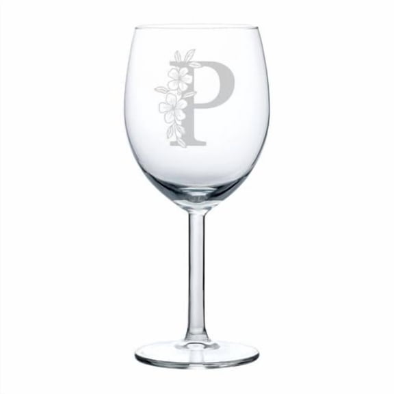 Wine Glass Goblet Gift Floral Monogram Letters (10 oz) (P)