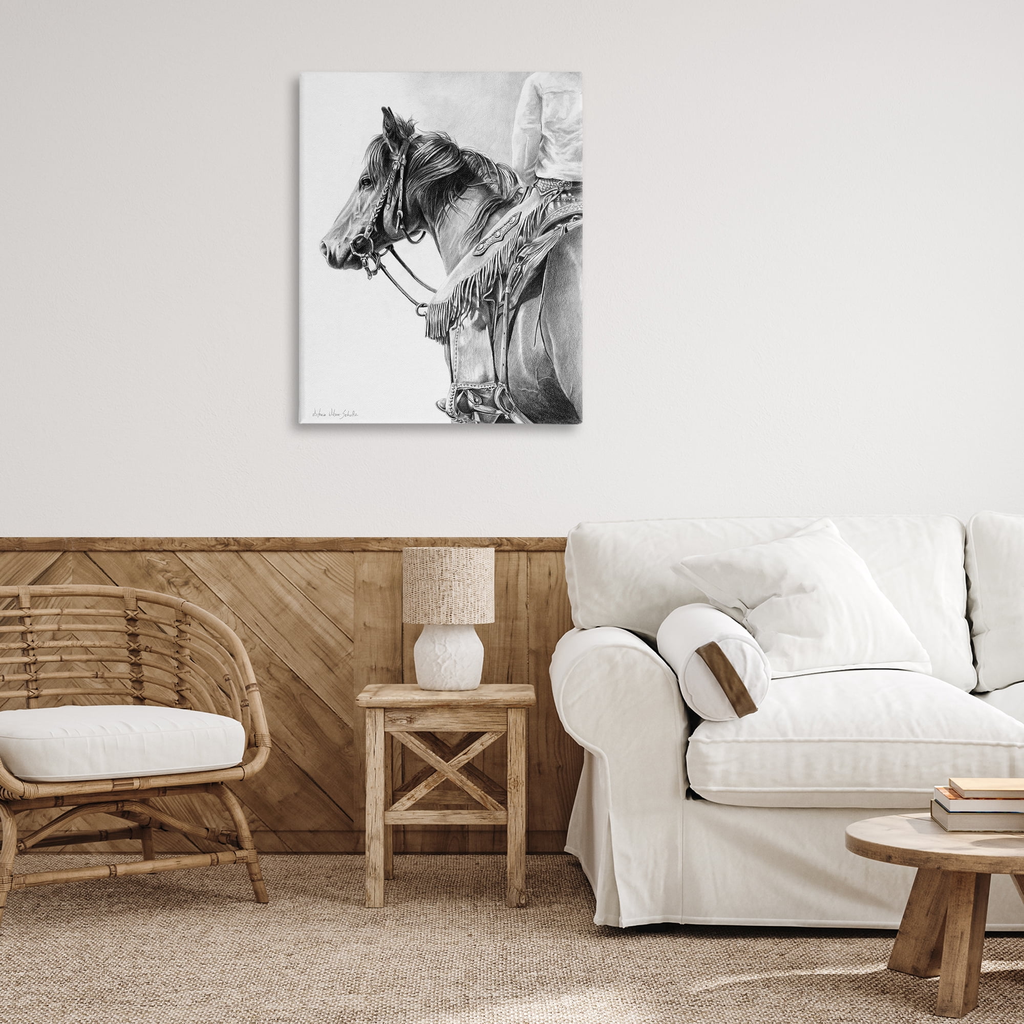 Stupell Industries Detailed Stallion & Cowboy Animals & Insects Drawing Gallery Wrapped Canvas Art Print Wall Art, 30 x 40