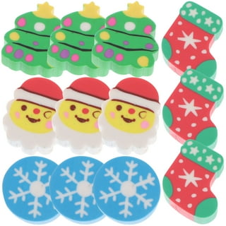 Amosfun 4 Sets Mini Christmas Erasers Cute Cartoon Santa Snowman