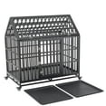 thumbnail image 2 of Pefilos 47" Heavy Duty Dog Crate Kennel with Window on Roof, Pet Cage Metal Playpen for Large Medium Dogs with 4 Lockable Wheels, Black, 2 of 16