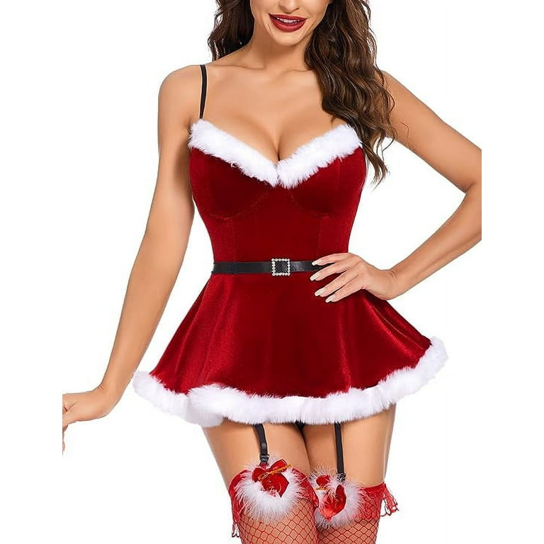 sexy women in christmas lingerie Amazon.com: JOAU Sexy Christmas Lingerie for Women Lace Trim Babydoll  Spaghetti Straps V Neck Push Up Bra G-String Xmas Naughty Underwear:  Clothing, Shoes & Jewelry main image 0